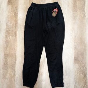 Rolling Stones Black Joggers with Pockets Leopard Print Tongue